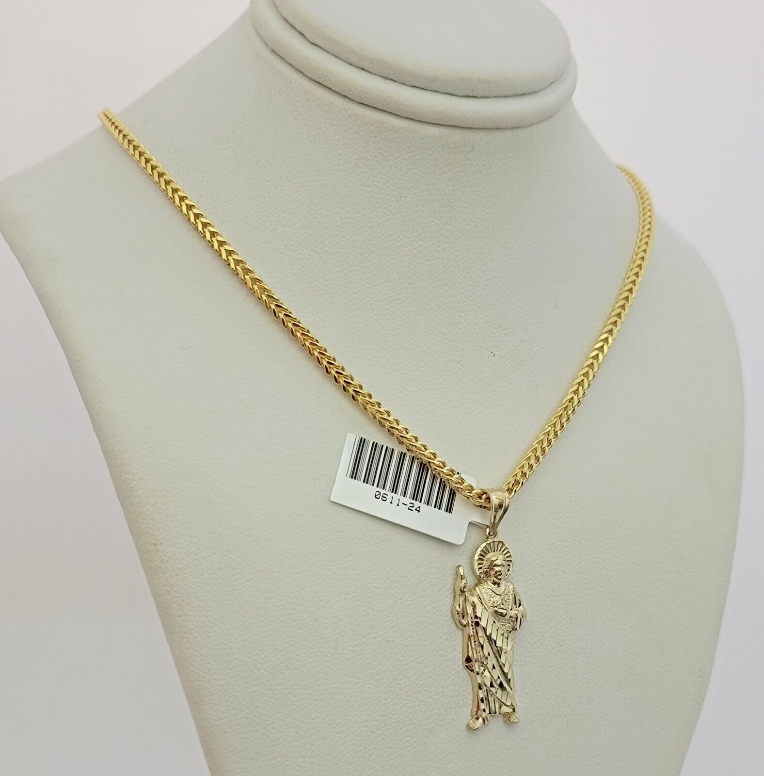 Real 10k Gold Chain Pendant Set Franco Necklace Saint Jude Charm 2.5mm 18"-24"